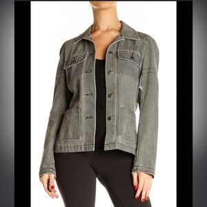 Club Monaco Gray Denim‎ Military Style Button Front Jacket with Utility Pockets